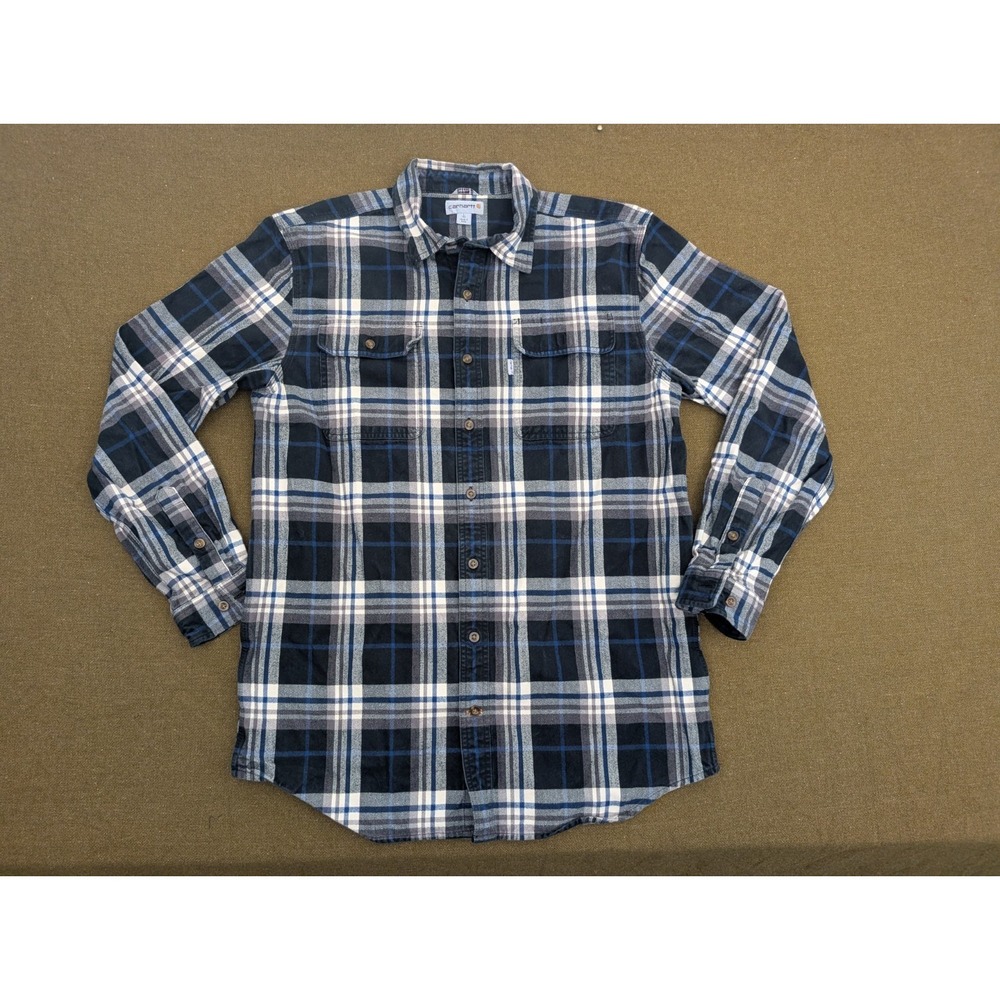 Carhartt Men's Adult Sz Large Tall LT Button Shirt Long Sleeve Plaid Black/Blue